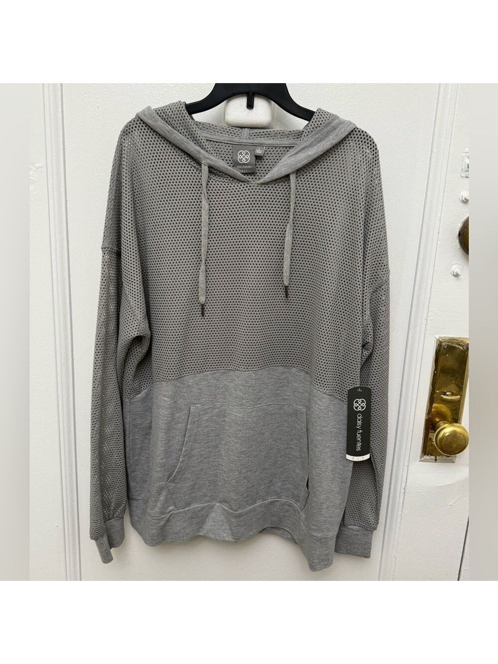 Daisy Fuentes Fit Gray Mesh Hoodie Size Large New